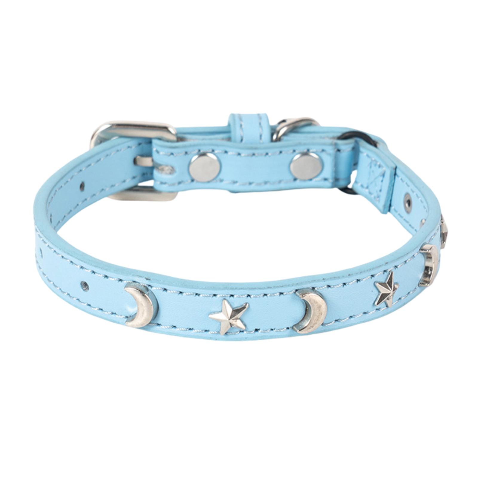 thumbnail image 2 of Collar de cuero para gatos adecuado para niños y niñas Gatos con banda elástica Estrella y luna Hebilla ajustable Collar adecuado para gatos pequeños Gatos grandes Tamaño 8-12 pulgadas, 2 of 2